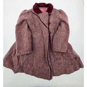 Vintage Rothchild Girls Wool Coat W Velvet Collar & Button Details made in USA